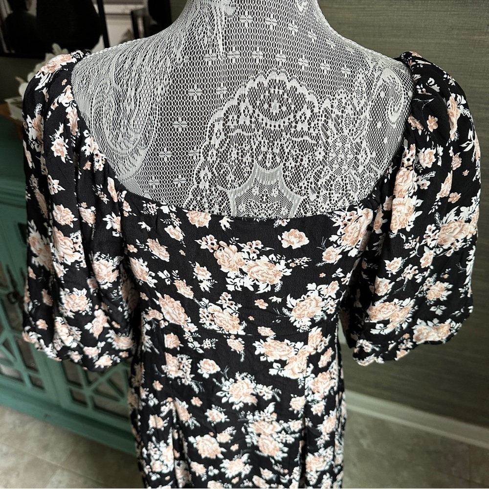 River Island Black Floral Puff Sleeve Maxi Dress,Square Neck Cottagecore Size 10 - Picture 10 of 16